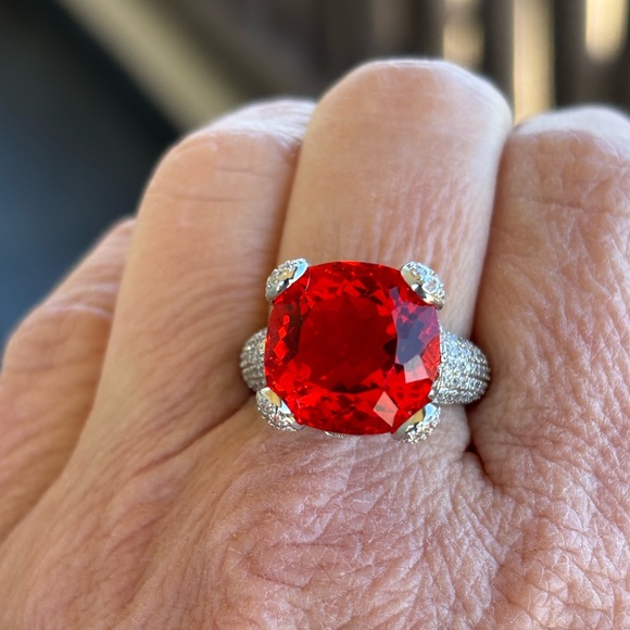 Red Orange Zircon Adjustable Large Statement Ring - Picture 1 of 5